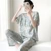 1011 pajamas women's summer thin printed short-sleeved trousers set spring and autumn cotton and silk Korean version large size loose loungewear