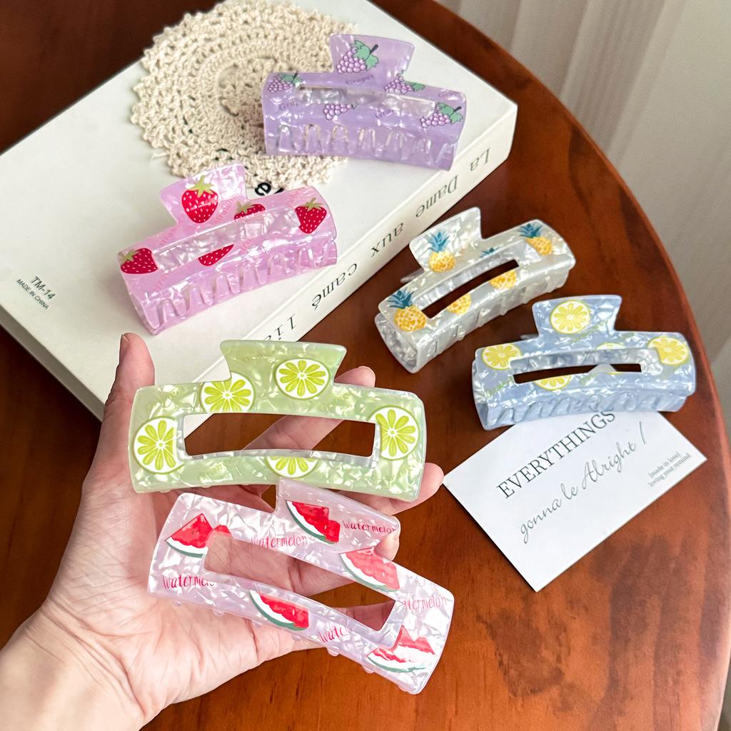 Print Delightful Fruit Acrylic Hair Claw Clips For Women Available In Various Styles Including Pineapple Watermelon And