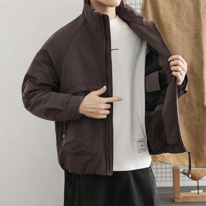 Осень Зима Мужская Свободная Куртка Харадзюку Мужские Куртки Парки Мужская Мода Повседневные Пальто Мужская Верхняя Одежда Черные Хлопковые Утепленные Куртки