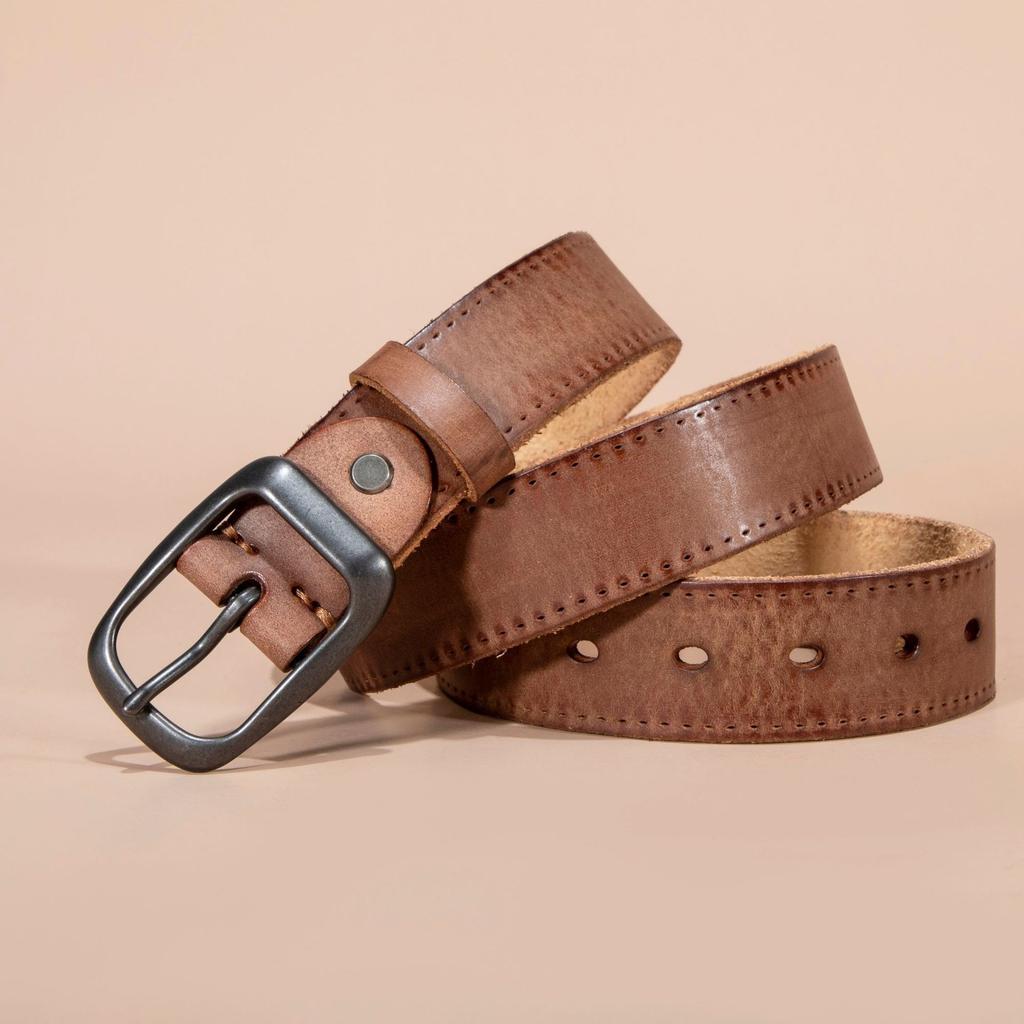 Ремень в стиле ретро, мужской кожаный ремень первого слоя, простой студенческий ремень с японской пряжкой, прямые продажи