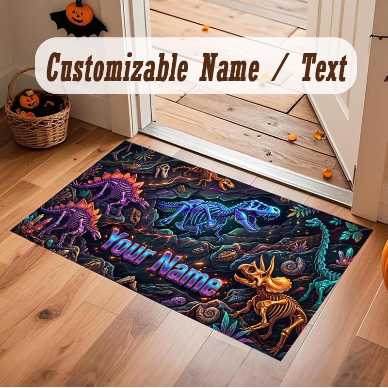 Dinosaur Theme Soft Crystal Velvet Rug Custom Name & Text Print Non Slip Floor Rug for Bedroom Living Room