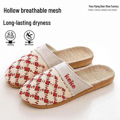 Женские дышащие нескользящие льняные тапочки - Осенние Баотоу кружевные с полым дизайном