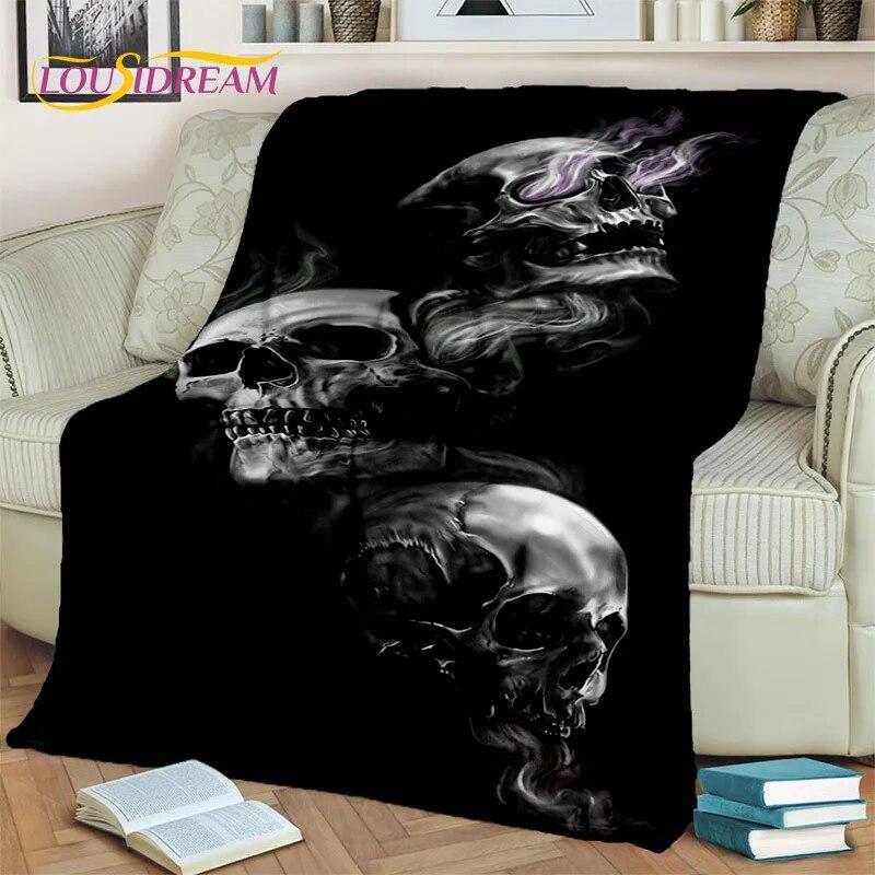 Horror Gothic Skull Ghost Cartoon Blanket,Soft Throw Blanket for Home Bedroom Bed Sofa Picnic Travel Office Cover Blanket Kids