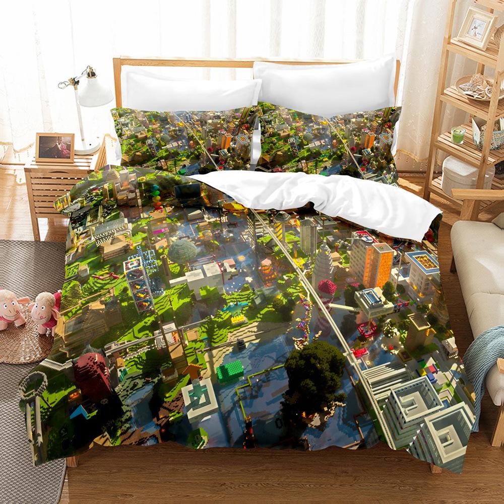 3D Digital Printing Quilt Set Three-Piece Minecraft Game Children'S Cartoon