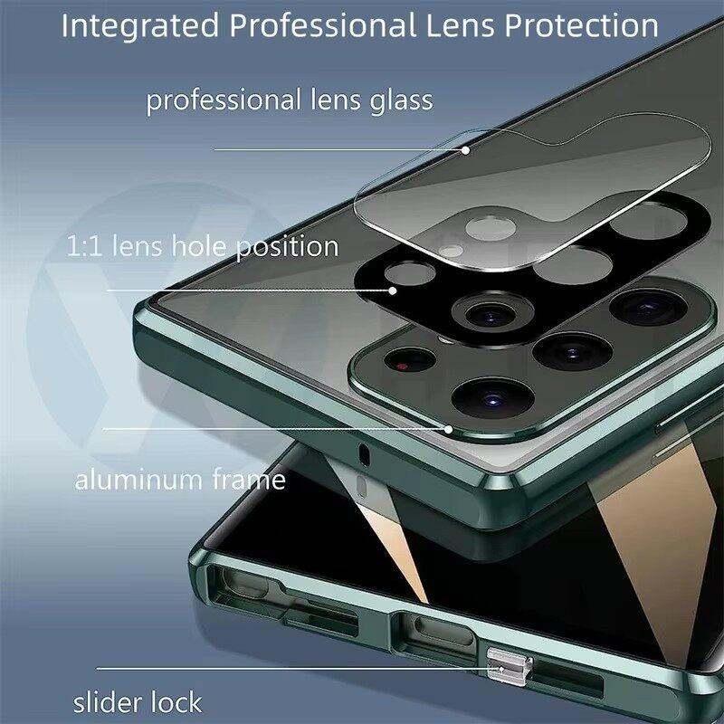 Чехол для Samsung Galaxy S21 S22 S23 Ultra, с двухсторонними магнитными чехлами из закаленного стекла, Magsafe, крышка с металлическим бампером с магнитной адсорбцией