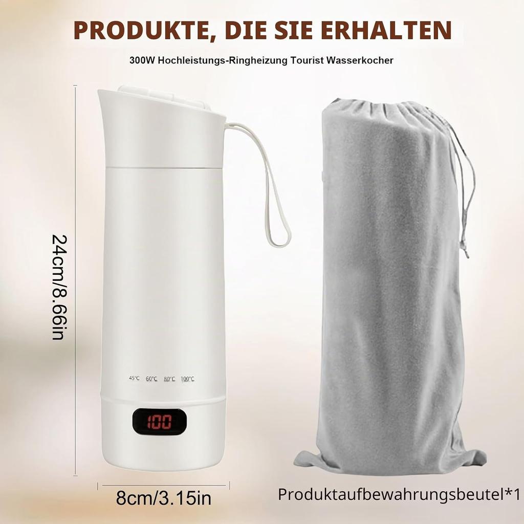 400 ml Travel Kettle, Electric Kettle with Temperature Control, Portable Travel Kettle, 300 W Pressure Cooker, with Brushes and Pockets, for Tea
