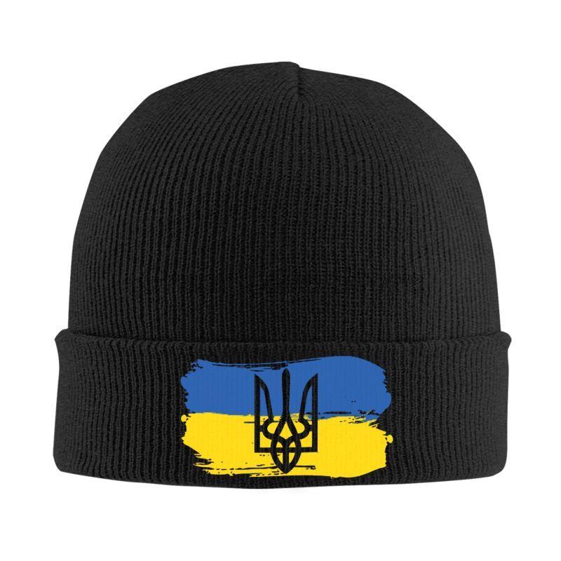 Шляпы-бини с гербом Украины Унисекс Эластичная вязаная шапка Зимние теплые шапки-бини Повязки на голову для путешествий, активного отдыха, пеших прогулок, кемпинга