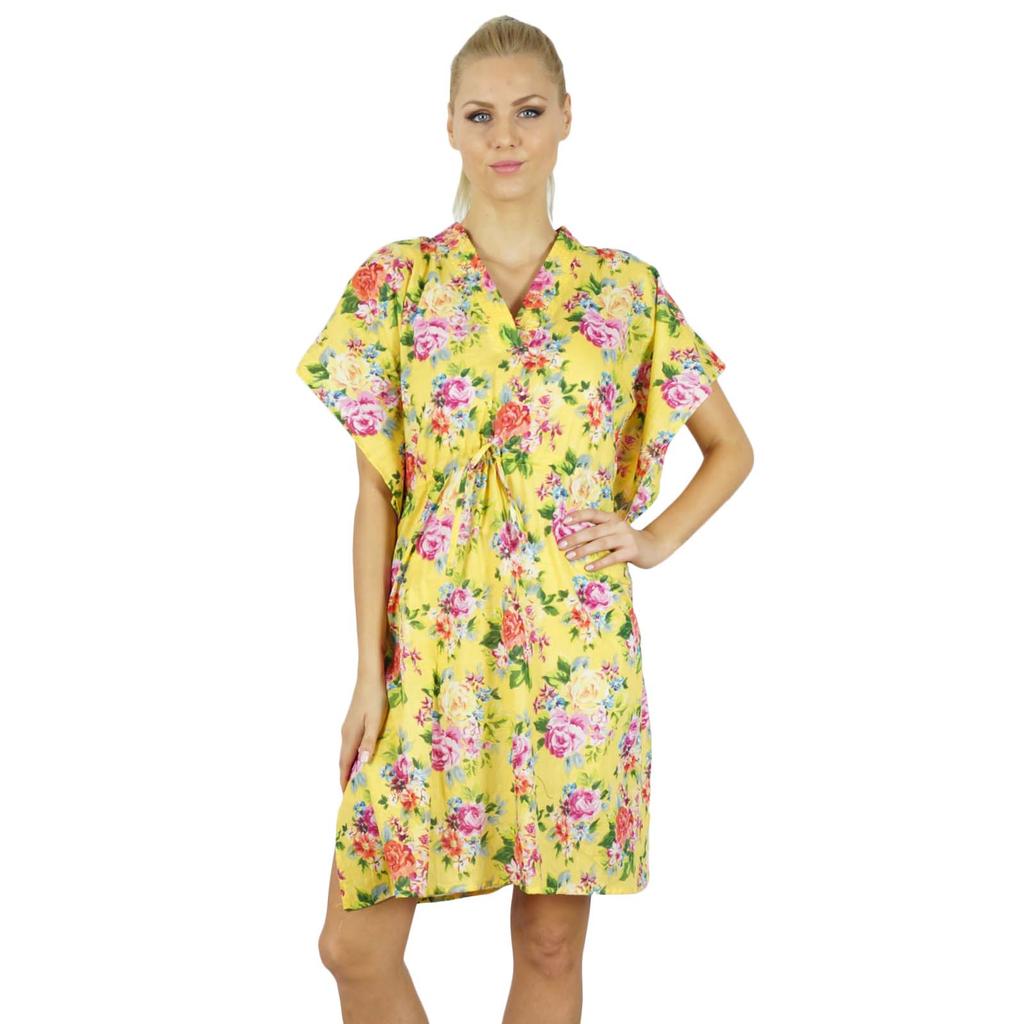 Bimba Женский цветочный кафтан для подружки невесты, короткий хлопковый кафтан, пляжное накрытие