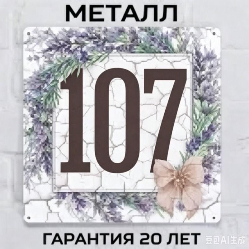 Металлическая табличка с номером дома в деревенском стиле, лавандовая, 20x20 см