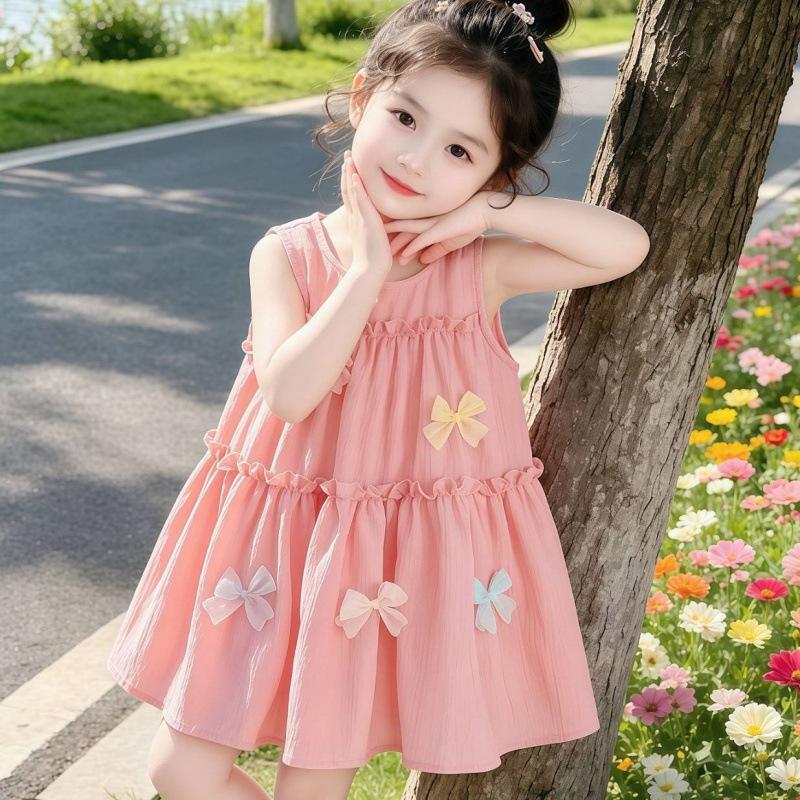 Girls Summer Sleeveless Cake Dress With Bowknot Princess Party Dress For Kids