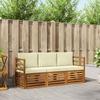 Outdoor Sofa Set 3 Piece Natural and Cream Solid Acacia Wood
