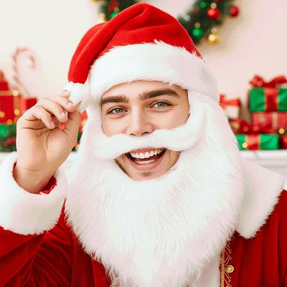 Cute Sequin Christmas Santa Hat Long Plush Beard Costume Hat Festive Party Cap School Event