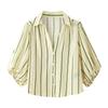 1116 summer ins wind French bubble sleeve shirt women's loose striped plaid short top women