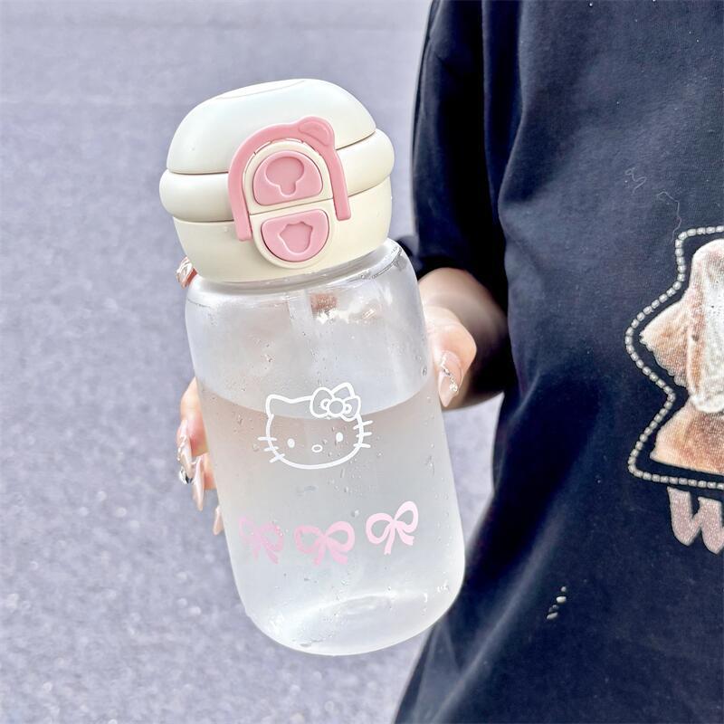 500 мл Кружка-соломинка Hello Kitty Милая Портативная Пластиковая Кружка Простая Студенческая Кружка для Двойного Питья Спортивная Герметичная Чашка для Воды Подарок для Девочек