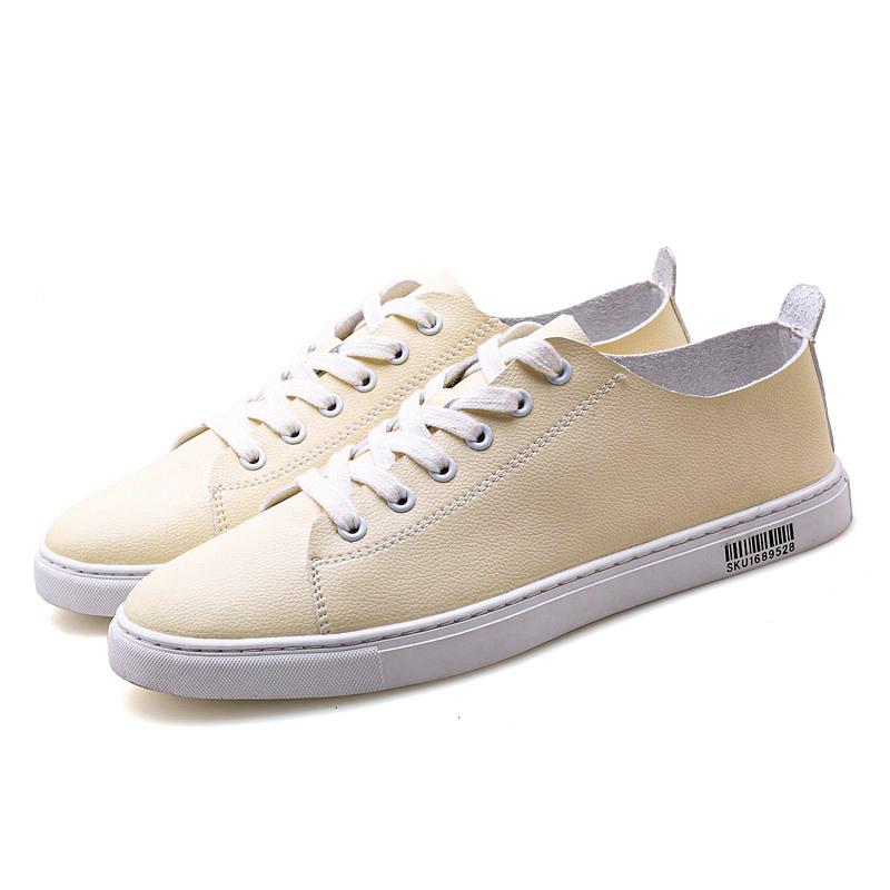 Soft PU Leather Men Shoes Male Sneakers Casual Shoes  Fashion Black White Shoes British Style Leather School Shoes Lace-up