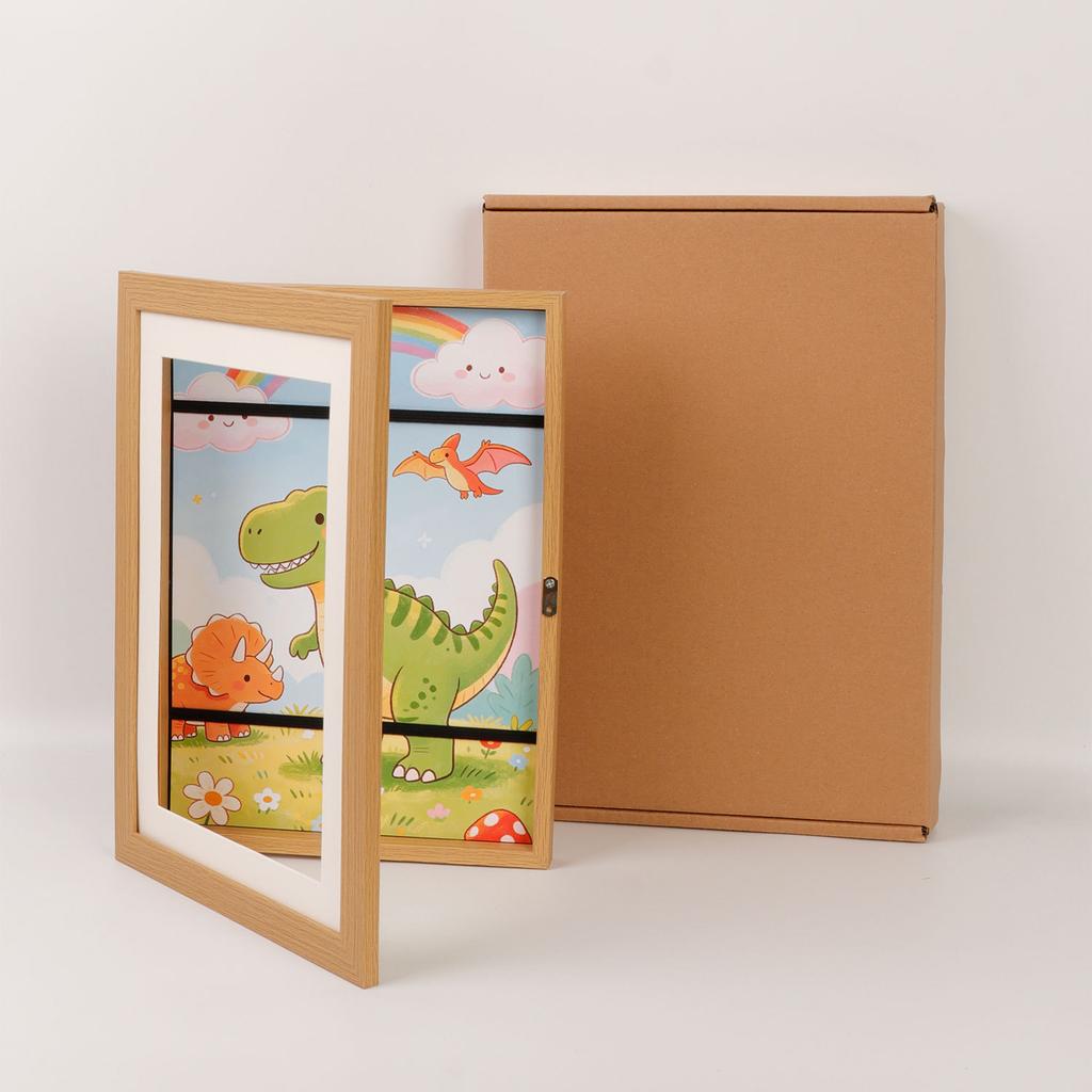 Sturdy A4 Kids Artwork Frame Without Mat Magnetic Front Opening Door Holds 100 Art Pieces Children Wall Mounted Storage Frame
