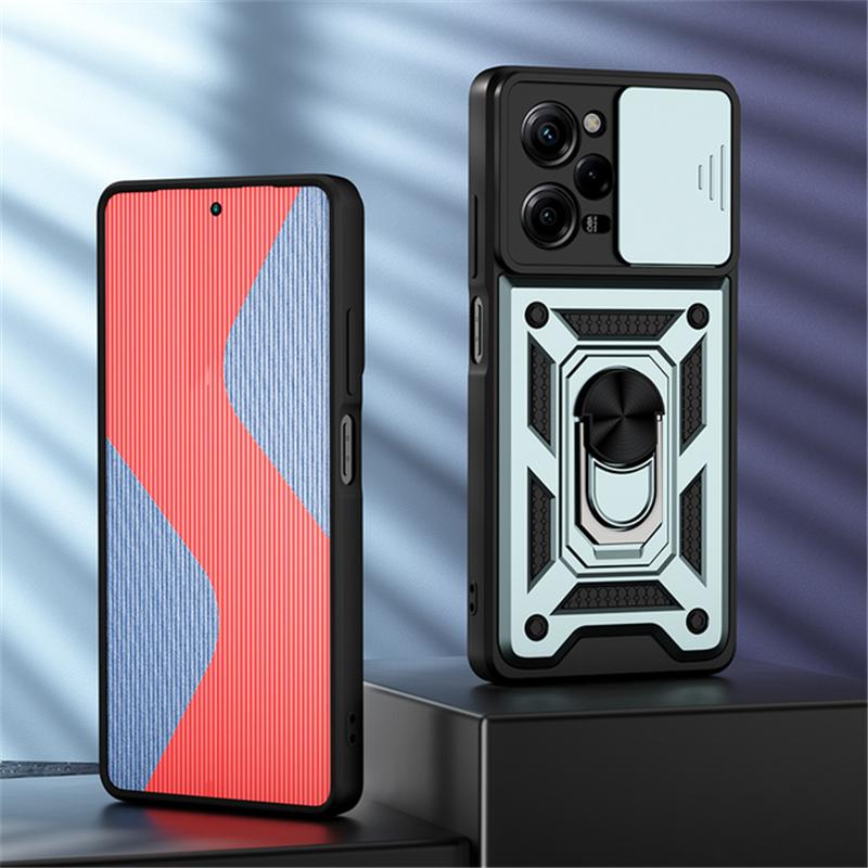 Shockproof Case Armor Xiaomi For Poco X5 Pro Windows Slide Camera Lens Protection Ring Stand Holder Phone Cover For Poco X5 Cases
