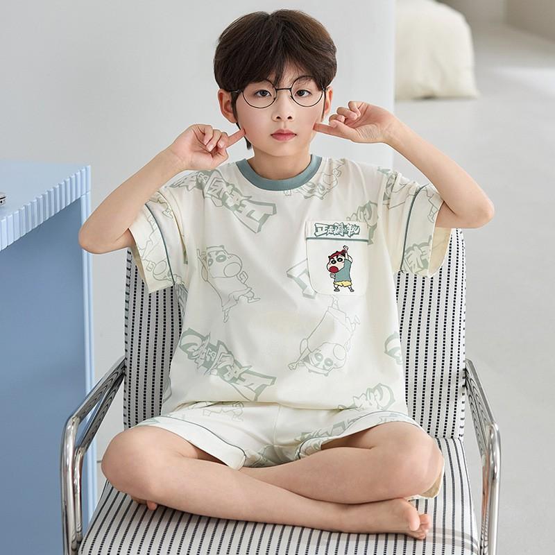 Boys Modal Short Sleeve Pajama Set Lightweight Cartoon Home Wear Kids 8 Years