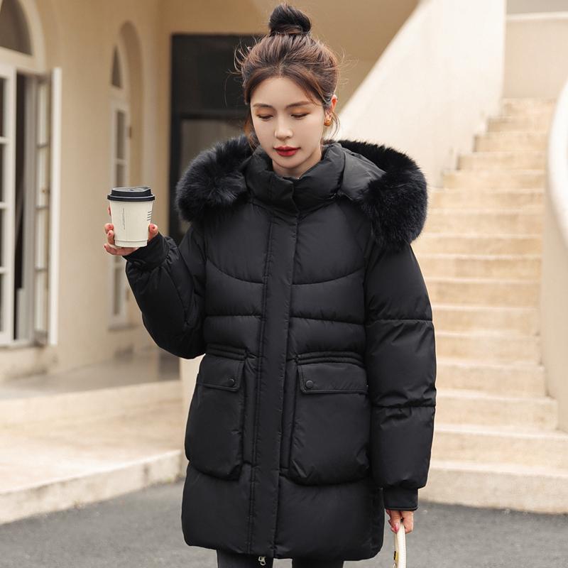 Fashion Winter Women's Cold Coat Hooded 2023 Faux Fur Collar Thick Warm Oversize Parkas Korean Style Winter Jacket With Big Pockets