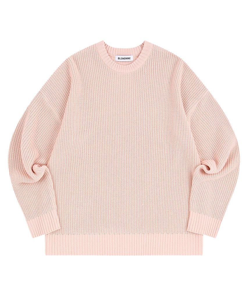 BLOND9 Crew Neck Rib Knit Sweater_Pink
