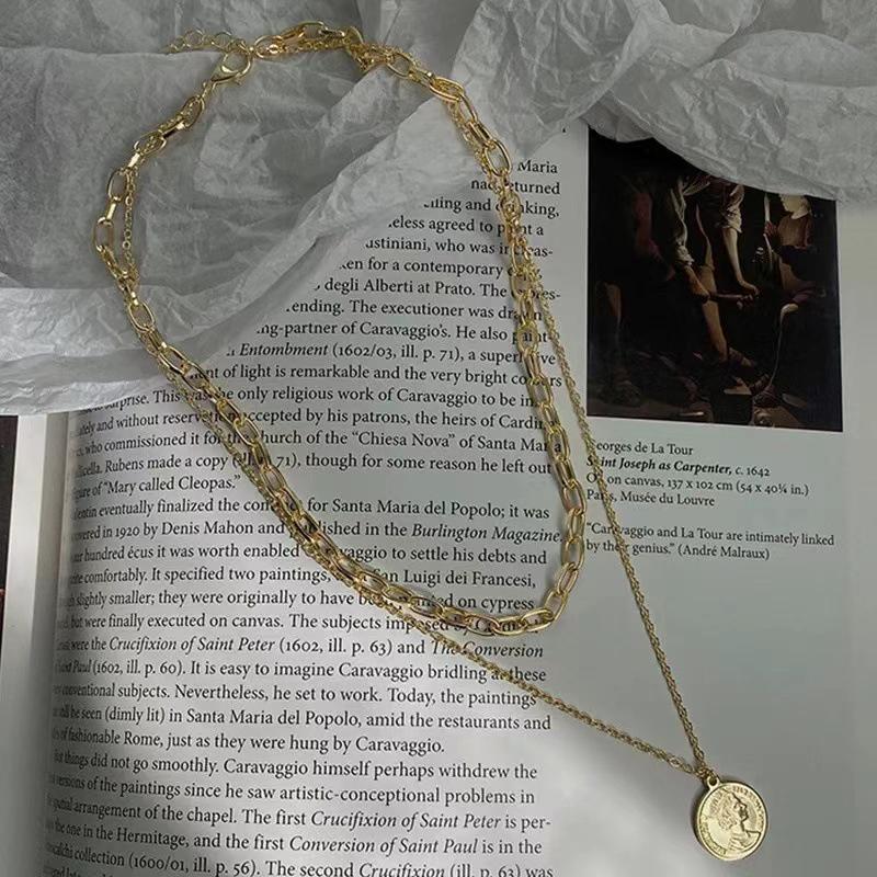 Модное двухслойное колье-чокер из монетного сплава - Европейский и американский холодный стиль