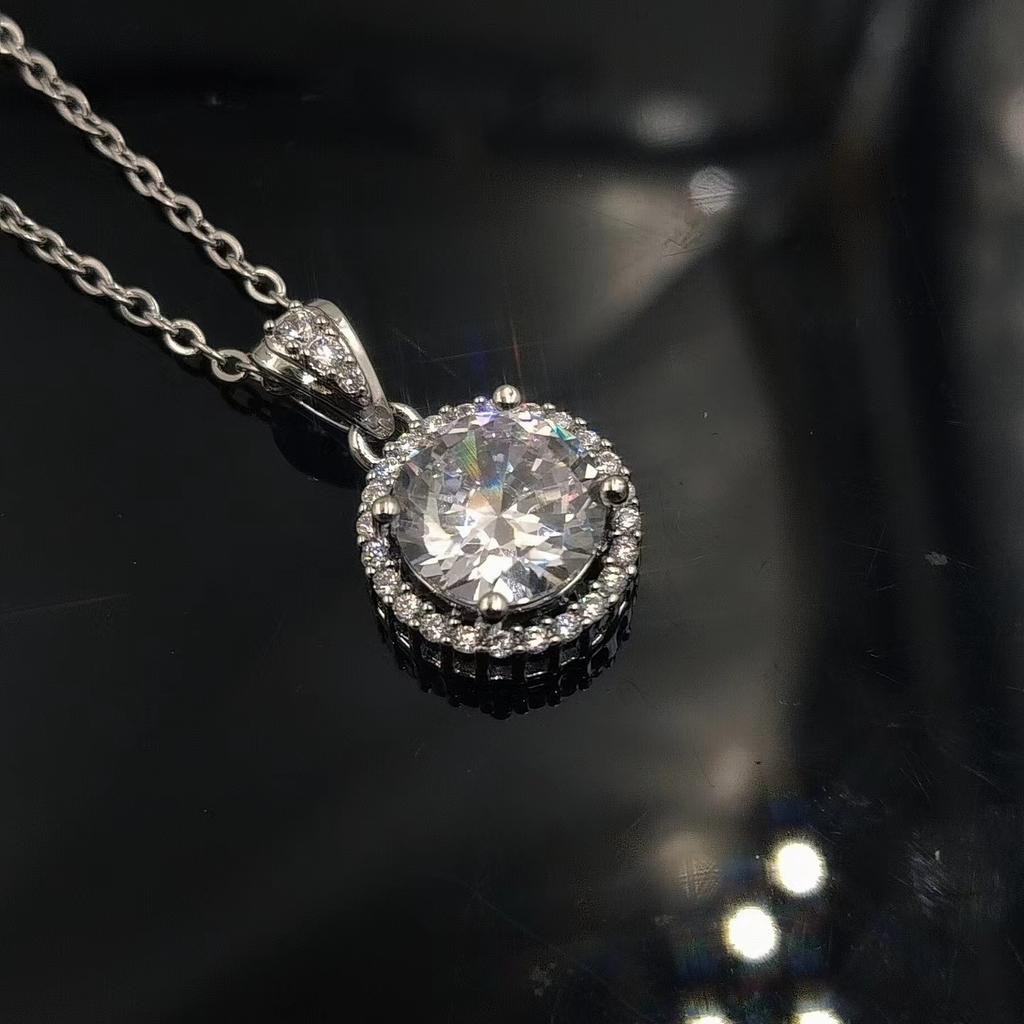 Fashion Versatile Imitation Princess Round Bag Zircon Women's Pendant Necklace Jewelry Qixi Festival Valentine's Day Collarbone Chain