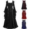 Vintage Lace-Up Bell Sleeve Dress for Women - Retro Court Style Halloween Stage Wear