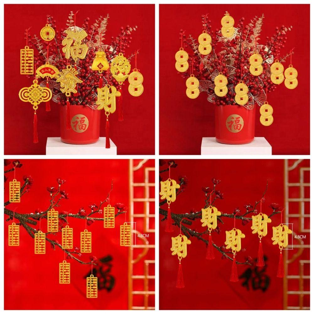 6pcs/10pcs Waterproof Potted Plant Year of the Dragon Spring Festival Hanging Pendant Lucky Mascot