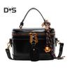Crossbody Bag Bucket Shape Faux Leather Bell Rope Decor Handbag Vintage Zipper Closure Smooth Surface Shoulder Bag for Work Party Travel