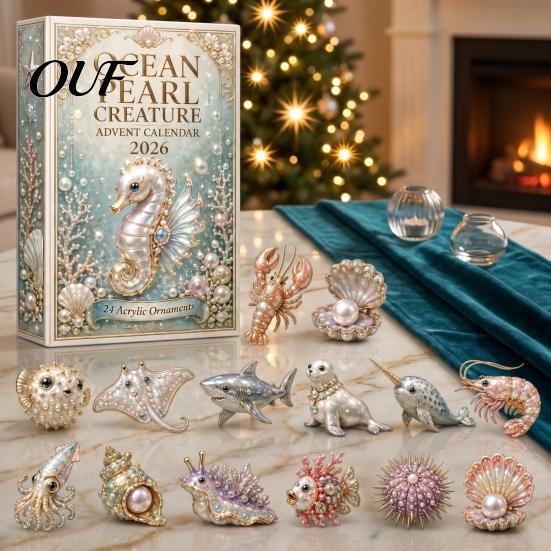 Surprise Toy Set for Holidays 2026 Ocean Creature Advent Calendar, 24-Day Acrylic Ornament with Christmas Gift Friends Family Marine Animal