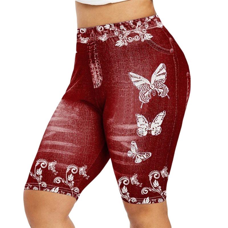 Plus Size 3D Print Capri Leggings For Women Faux Denim Women Fashion Jegging Shorts