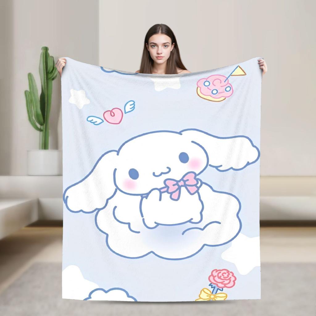 Одеяла Cinnamoroll Мультяшные Фланелевые Потрясающие Дышащие Пледы для Кровати Дивана Декора