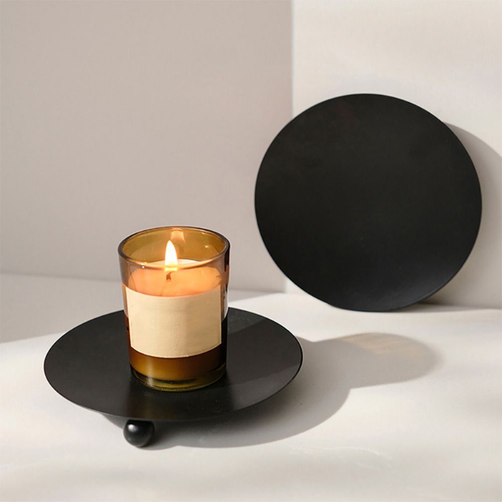 Black Pillar Metal Plate Round Candle Base Tray Creative Iron Candle Holder  Banquet