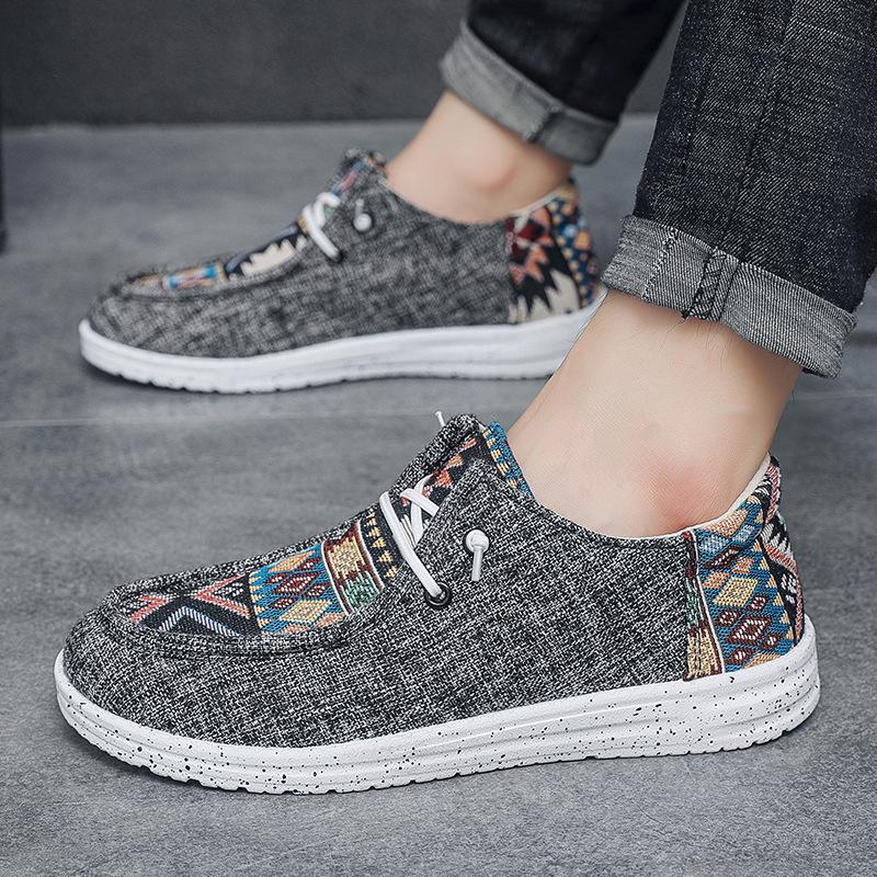 Новая этническая обувь для мужчин, парусиновая обувь из льна, для ходьбы, модная, повседневная, дышащая, на плоской подошве