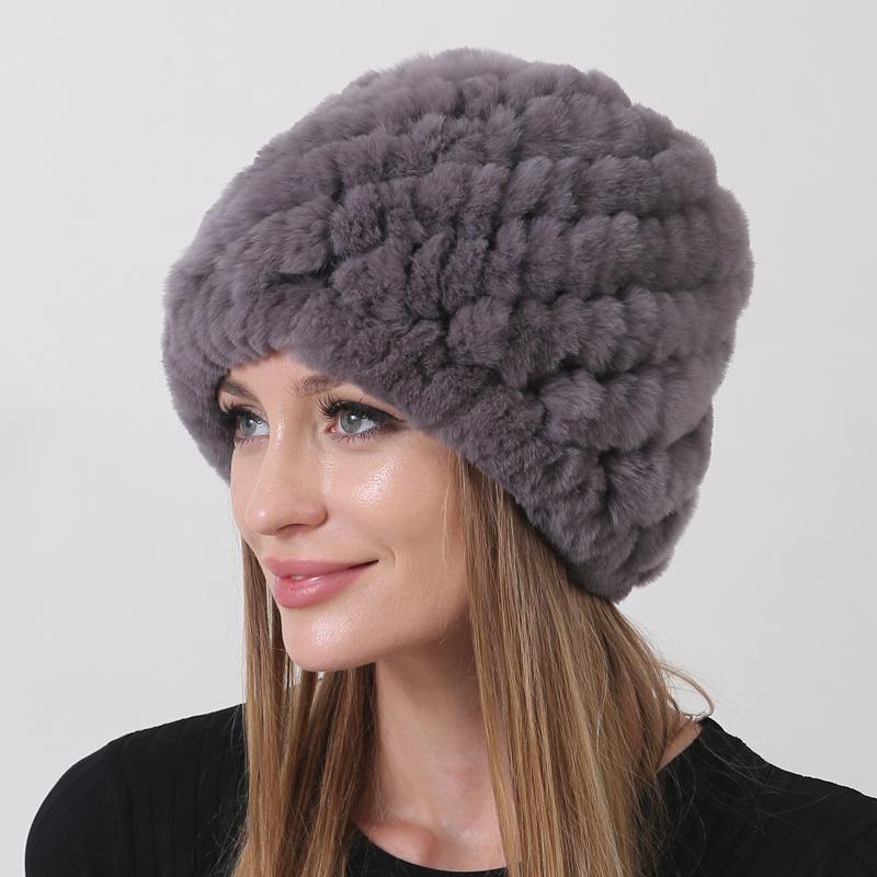 Новая теплая шапка из натурального меха Зимняя женская шапка из меха кролика рекс Толстая подкладка в два слоя Уличная женская шапка-бини Шапки круглой формы Ананас
