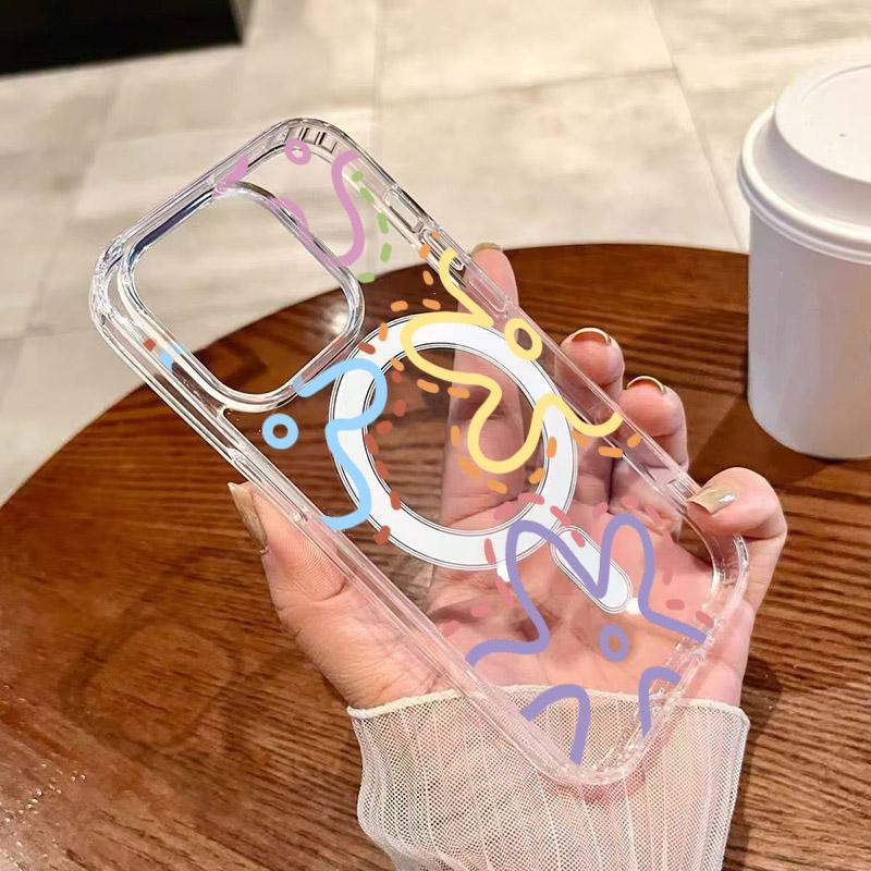 Cute Colorful Line Flower Clear Phone Case For Samsung Galaxy S26 Ultra S25 FE S24 S23 S22 Ultra Plus S24 FE Magnetic Back Cover
