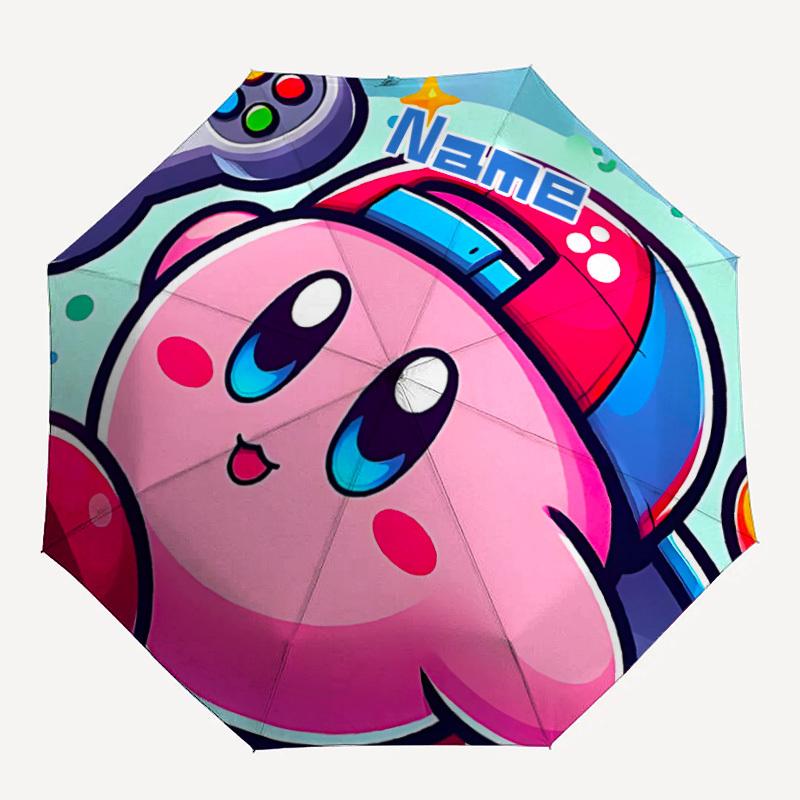 1PC Gamer Kirby - Custom Name Automatic Folding Umbrella - Compact 8-Rib Design, Durable Plastic & Iron, Daily Use S0106005