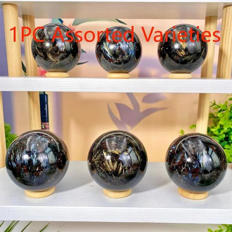 1pc Gorgeous Natural Firework Stone Sphere Crystal Carving Gemstone Jewelry Accessory Birthday Gift Party Desktop Decor