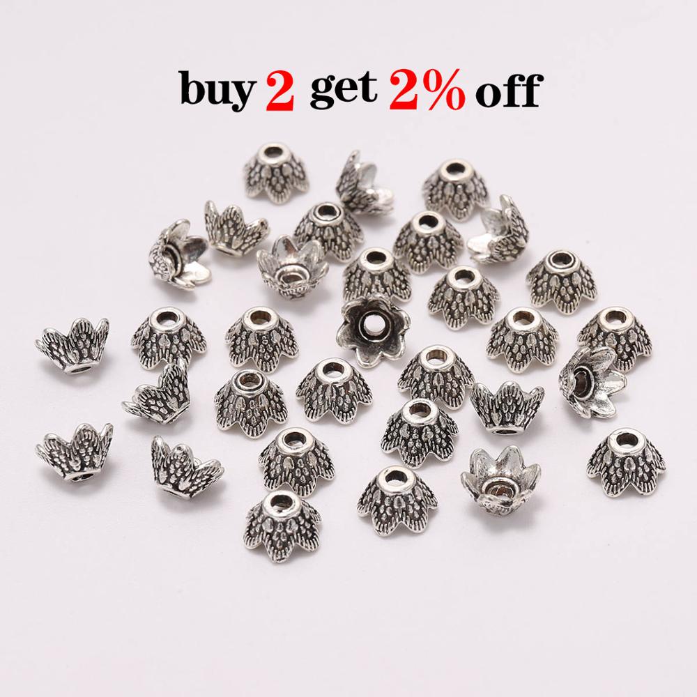50pcs/Lot 7mm 6 Petals Beads Caps Flower Carved Loose Sparer End Bead Caps Cone For DIY Jewelry Making Findings Earrings