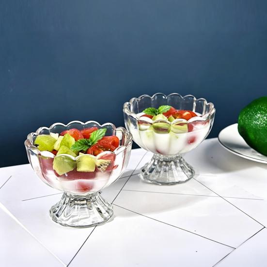 yangyizhi Glass Dessert Bowl, Footed Ice Cream Cup, Small Vintage Parfait Cup for Sundae, Fruit, Pudding, Condiment, Snacks, Serving