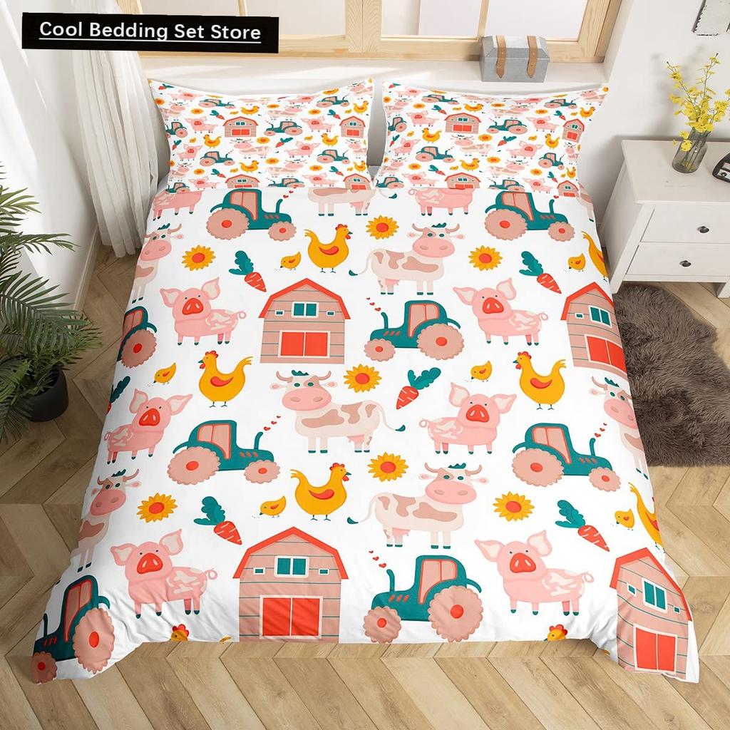Farm Animals King Queen Duvet Cover Rooster Sheep Pig Cow Bedding Set Farmhouse Country Comforter Cover Polyester Quilt Cover