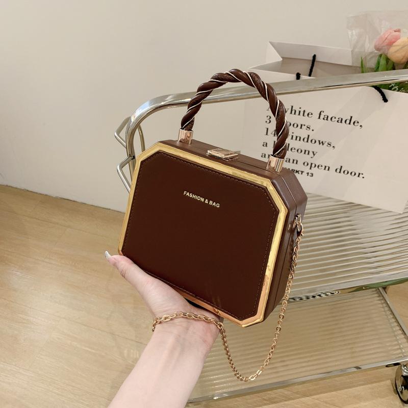 PU Leather Small Square Box Clutch Top Handle Crossbody Shoulder Purse Party Evening Bag for Women