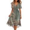 Women's Summer Fashion V-Neck Flared Dress Short Sleeve Floral Dresses