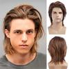 Synthetic Short Straight Wigs for Men Brown Wig with Bangs Natural Old Man Wig Male Korean Boy Cosplay Costume Party