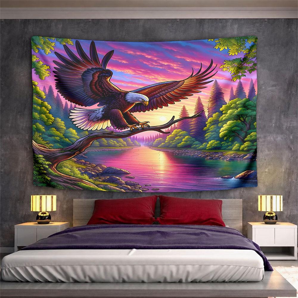 Majestic Eagle Over Colorful Sunset River Pattern Wall Hanging Tapestry Decorative Tapestry Home Decor for Bedroom and Living Room