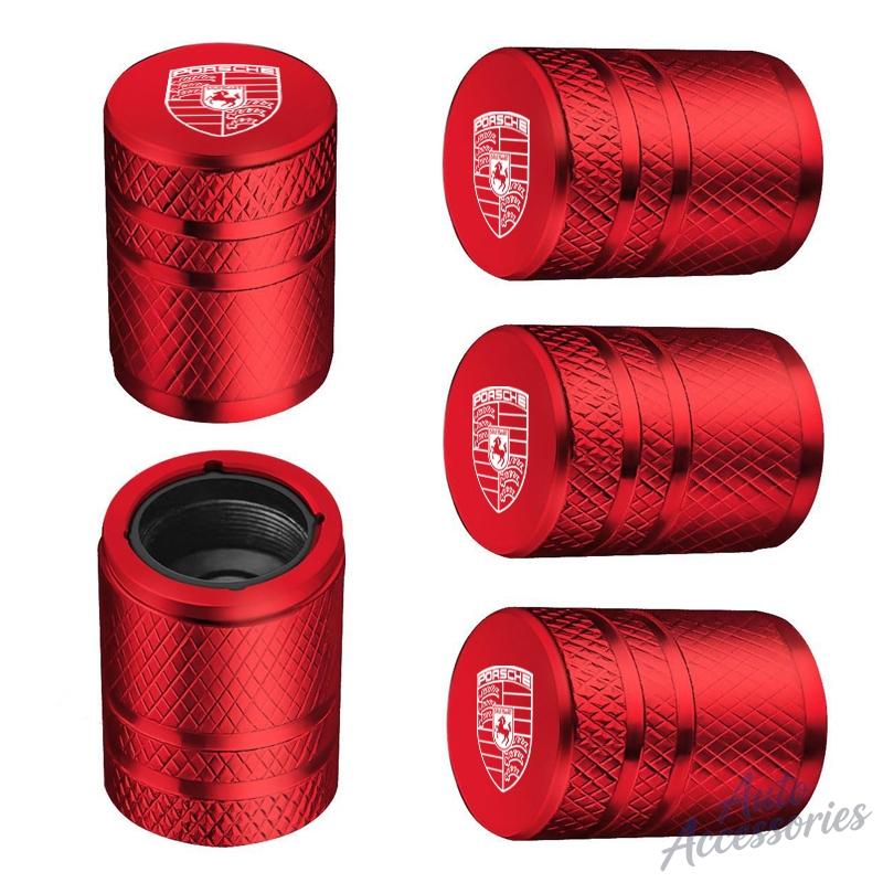 AIC1  5Pcs Car Wheel Tire Valve Caps Metal Stem Cover For Porsche Panamera Spyder Carrera Macan Boxster Cayman Cayenne 911 718 Sticker