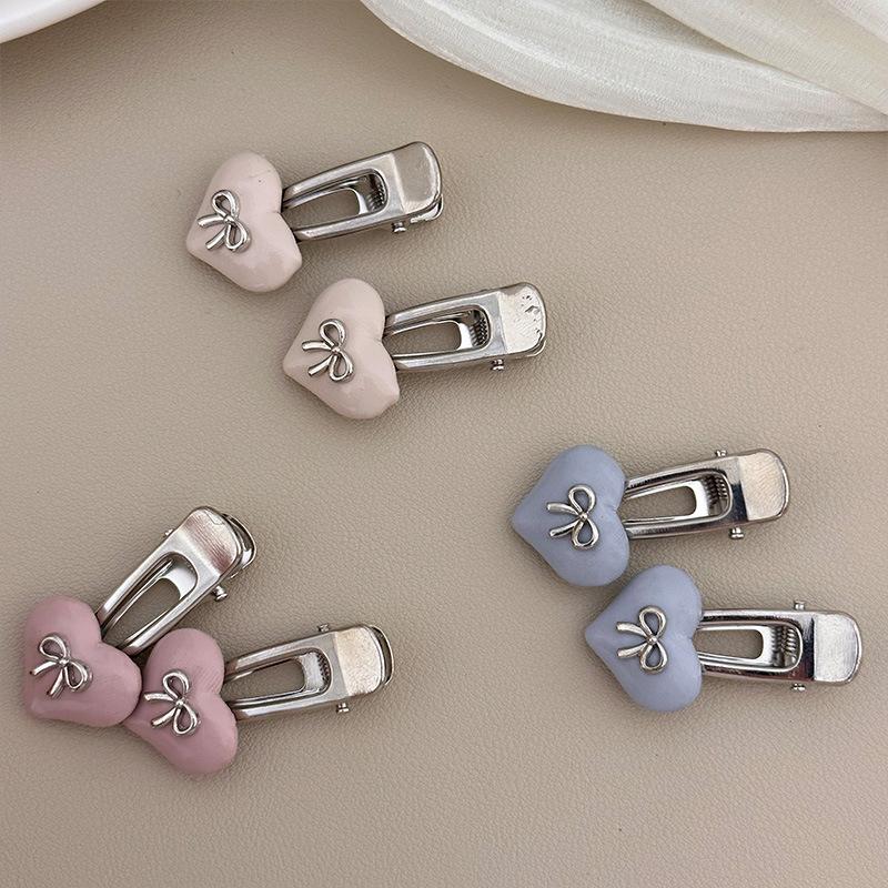 2pcs New Sweetcute Silver Bow Imitation Leather Duck Bill Clip Hairpin Bangs Side Headwear Girls Kids Women Hair Accessories