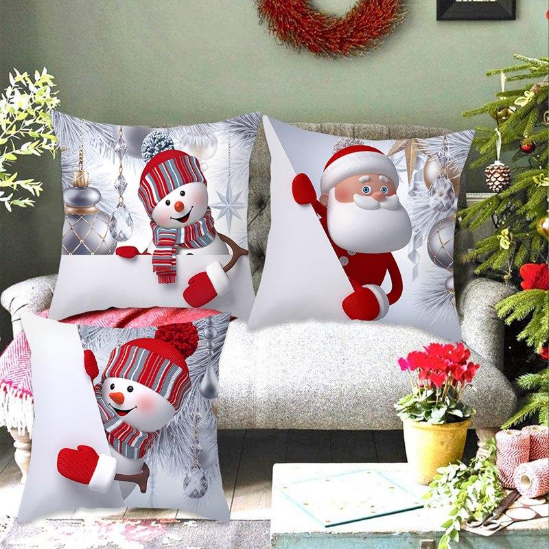 Snowman Christmas Cushion Cover Merry Christmas Decorations For Home Cristmas Sofa Decor Navidad Xmas Gifts New Year