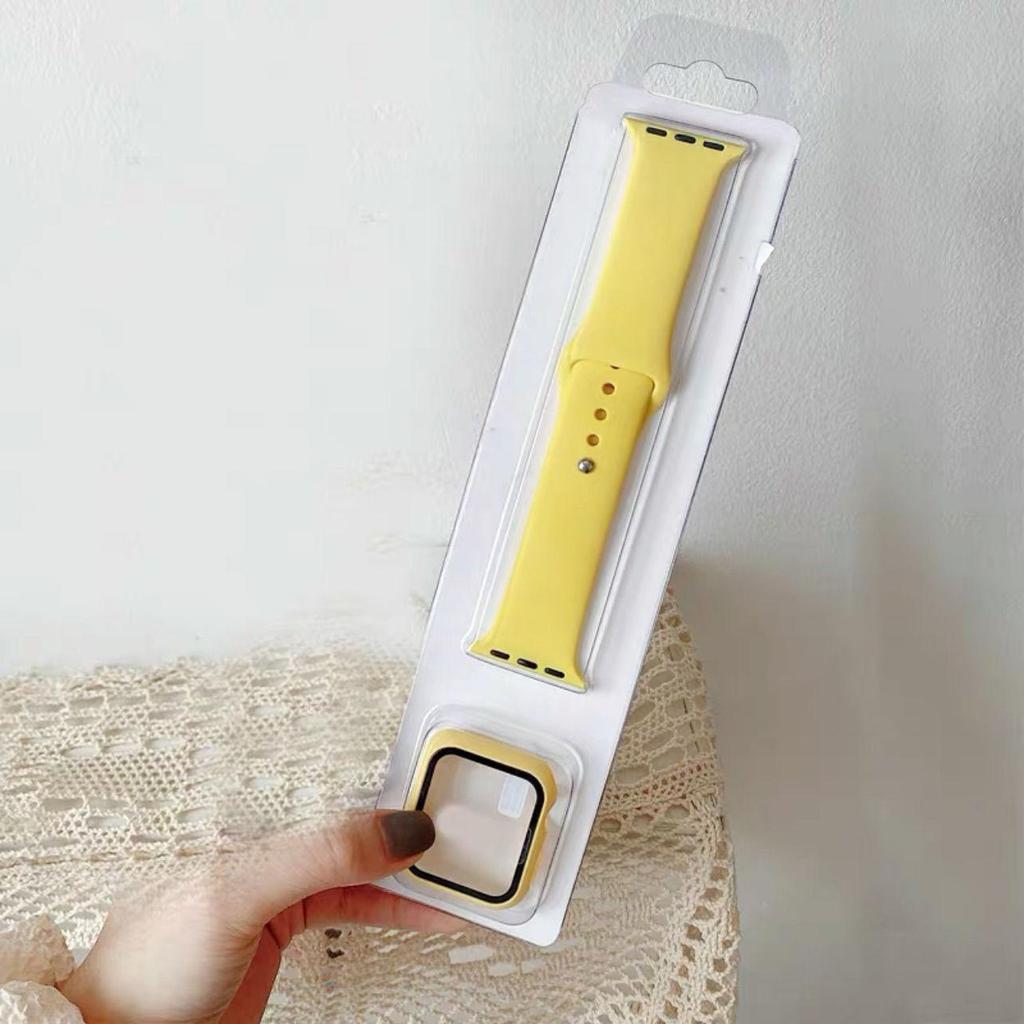 Glass+Case+Strap 3 In1 Apple Watch Band  Protective Shell Silicone Protection iWath Watch Band Case 2 In 1 For iWatch 2 3 4 5 6