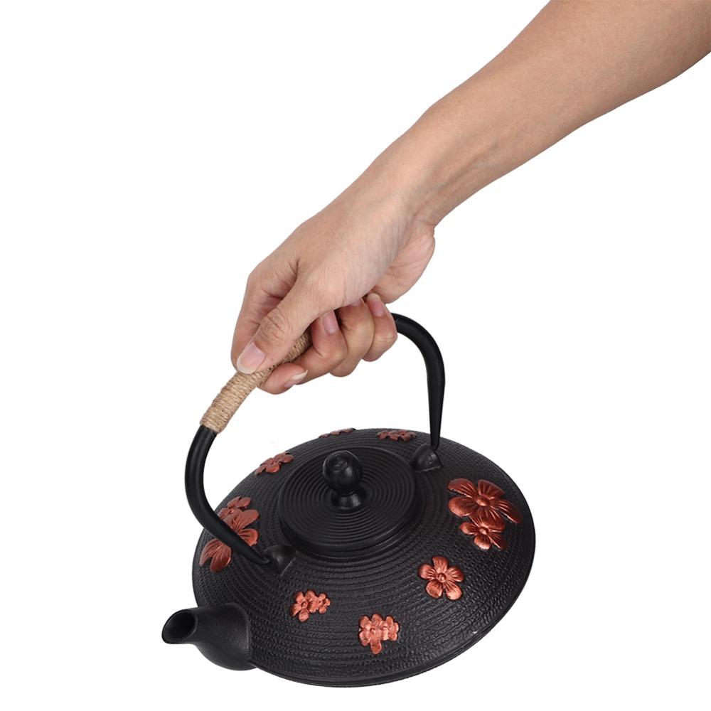 Copper Handle Cast Iron Teapot Straight Hook Spout Tea Pot Kettle Elegant Iron Tea Pot  Tea Brewing